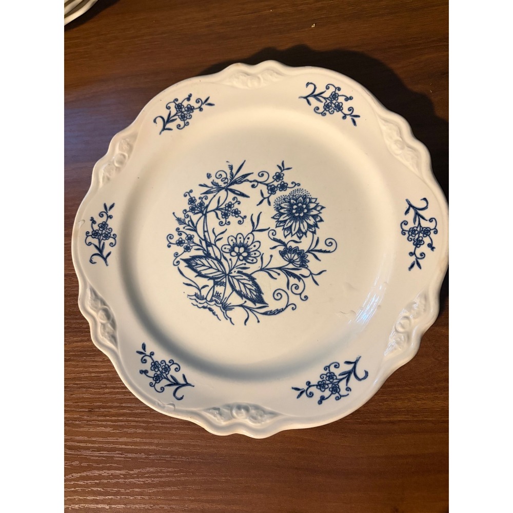 Sheffield Imperial Blue Dresden Dinner Plates Set of 6 Scalloped Floral USA